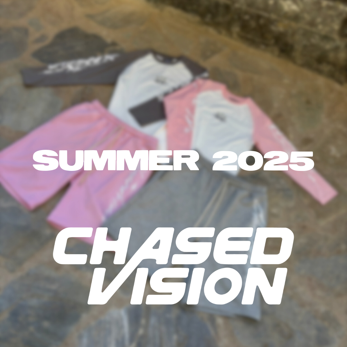 Chasedvision Summer 2025 Collection including a pink and grey Set of Shorts and longsleeves!