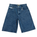 Blue washed jorts with keychain attached, offering a perfect fit and high quality, featuring many details from Chasedvision.