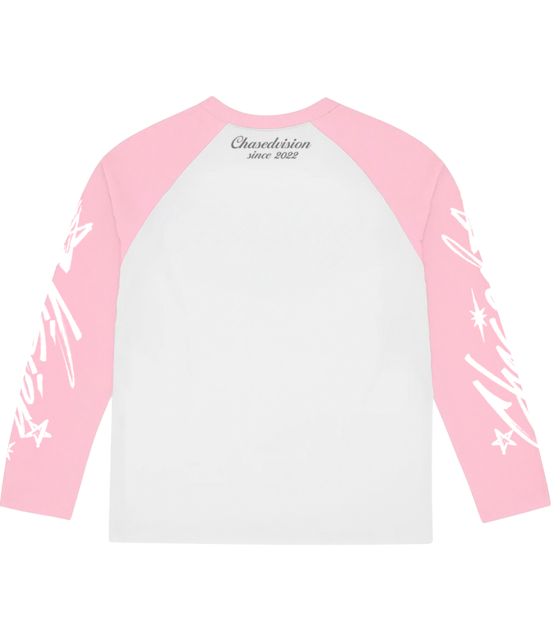 Pink longsleeve shirt with grey body and pink sleeves, perfect for summer shorts and casual wear.