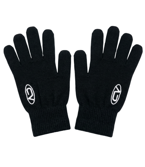 a black pair of gloves with a chasedvision design, perfect for cold weather or to complete an outfit.