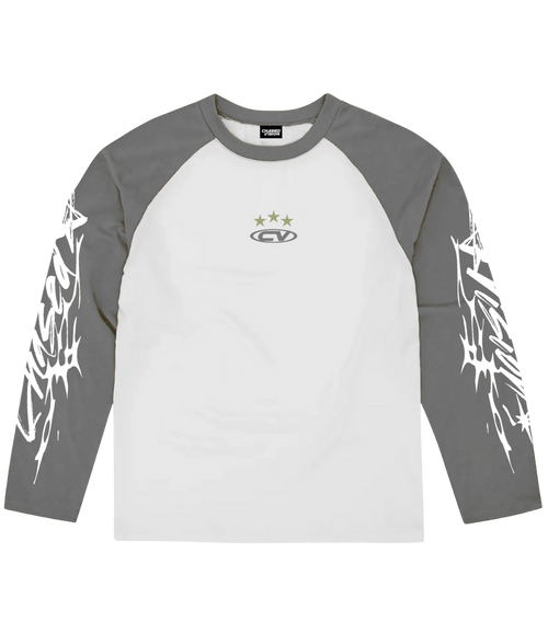 Grey longsleeve shirt perfect for summer, featuring stylish design and ideal for pairing with shorts.