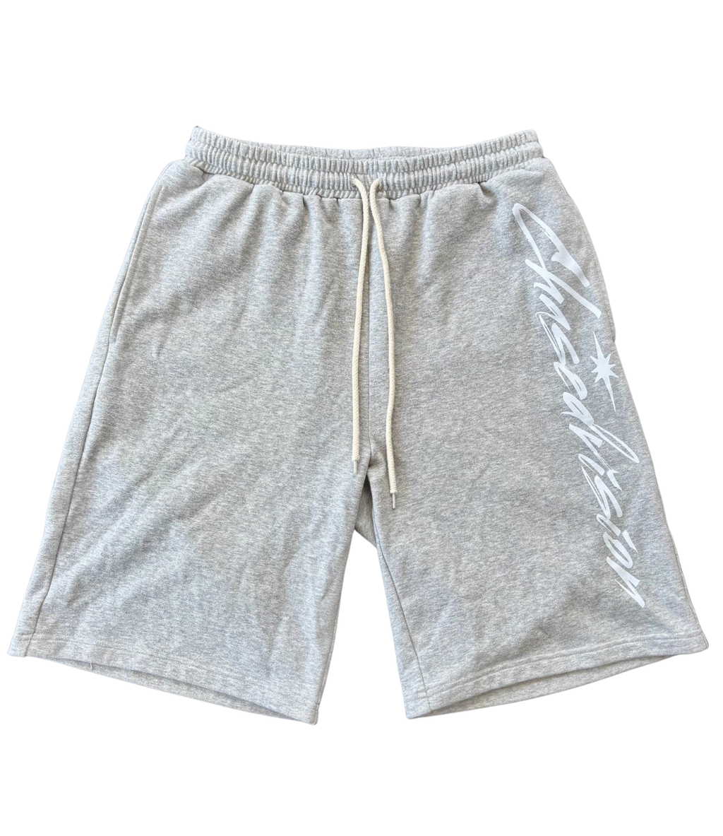 Grey shorts featuring a stylish design, perfect for summer casual wear. Pair with a long sleeve top for a trendy look.