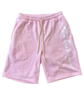 Pink shorts with a drawstring, ideal for summer outfits, paired beautifully with long sleeve tops or grey accessories.