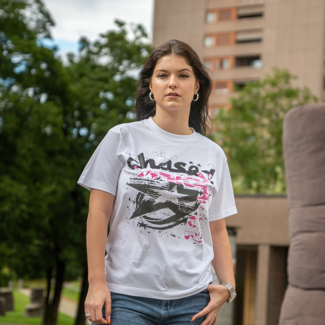 Woman wearing a Streetwear Tshirt by Chasedvision