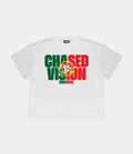 A white Worldcup tee with the design "Chasedvision takeover" with portugal flag design from chasedvision