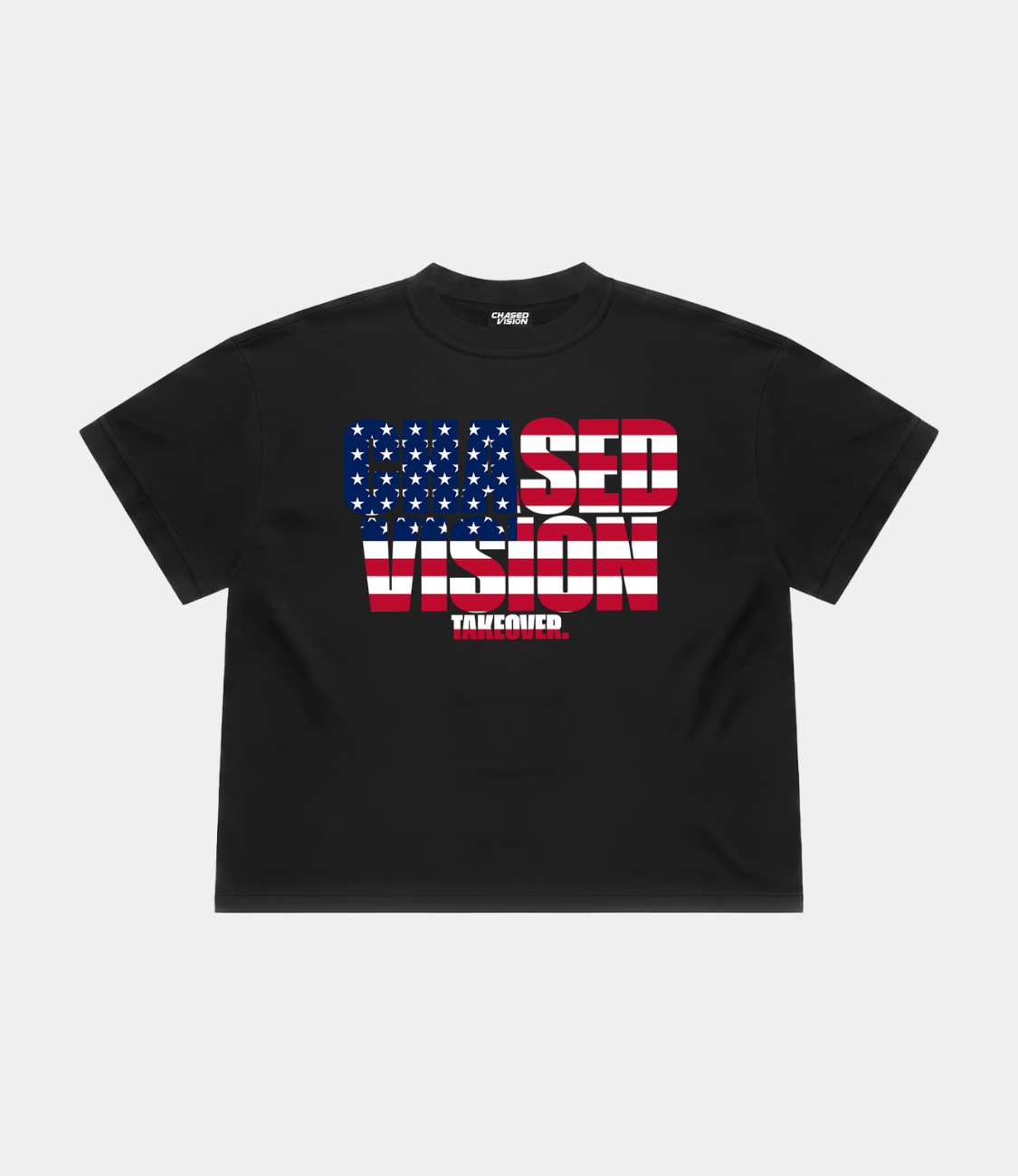A black america worldcup tee from chasedvision with a "chasedvision takeover." design